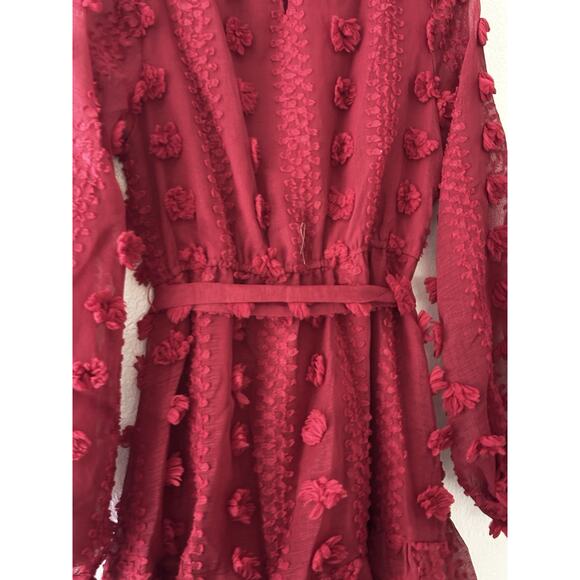 A. CALIN by Flying Tomato Dress Sz M Red Rosette Whimsical Balloon Sleeves Boho - Picture 12 of 14